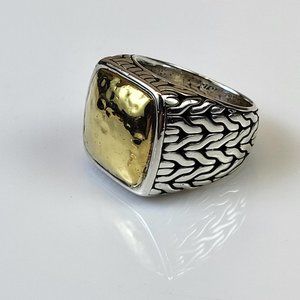 Classic John Hardy Sterling Silver & 22K Gold Square "Palu" Ring - size 9.5